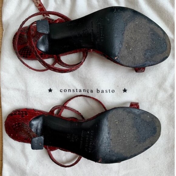 COSTANCA BASTO red lizard strappy sandal- Sz 38 - Picture 6 of 8